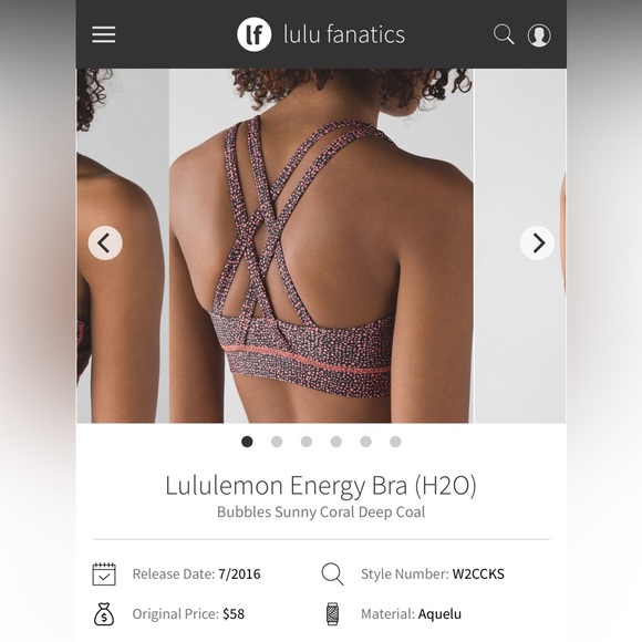 NWT Lululemon Energy Bra (H2O), Bubbles Sunny Coral Deep Coal. Gym/Swim, UPF 50+ - Picture 2 of 13